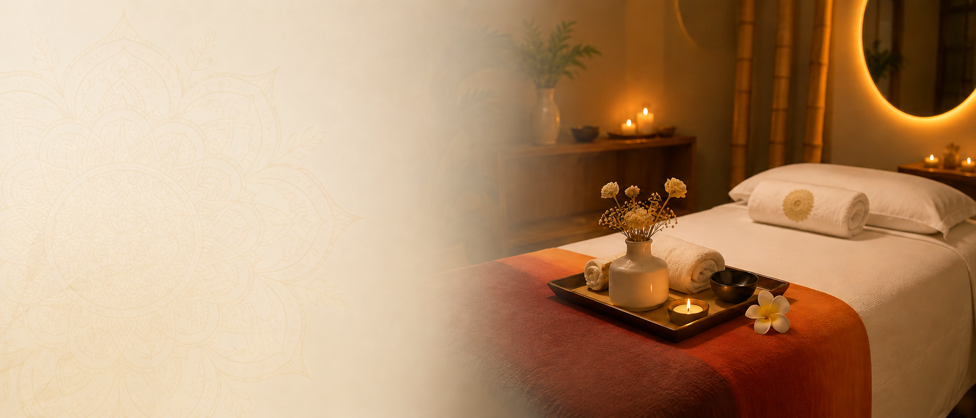 Sala de spa com maca e luz quente